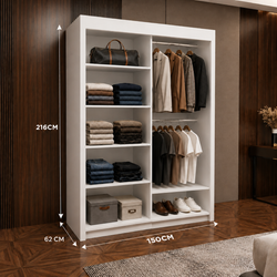 OSLO Sliding Door Wardrobe with Mirror – 2 or 3 Doors – Multiple Sizes & Colours – Shelves, Rails & Drawers