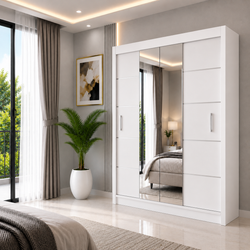 OSLO Sliding Door Wardrobe with Mirror – 2 or 3 Doors – Multiple Sizes & Colours – Shelves, Rails & Drawers