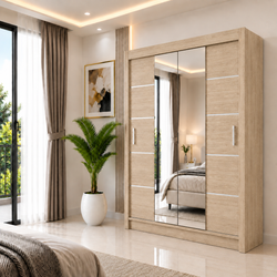 OSLO Sliding Door Wardrobe with Mirror – 2 or 3 Doors – Multiple Sizes & Colours – Shelves, Rails & Drawers