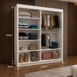 OSLO Sliding Door Wardrobe with Mirror – 2 or 3 Doors – Multiple Sizes & Colours – Shelves, Rails & Drawers