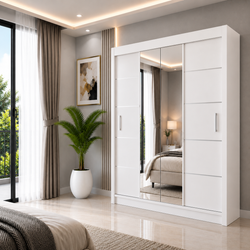 OSLO Sliding Door Wardrobe with Mirror – 2 or 3 Doors – Multiple Sizes & Colours – Shelves, Rails & Drawers