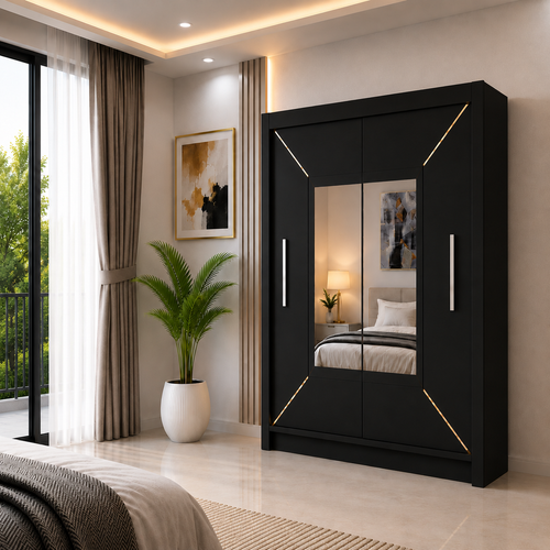 VENICE Sliding Door Wardrobe with Mirror – Multiple Sizes & Colours, Shelves & Hanging Rails