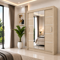 OSLO Sliding Door Wardrobe with Mirror – 2 or 3 Doors – Multiple Sizes & Colours – Shelves, Rails & Drawers