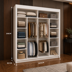 OSLO Sliding Door Wardrobe with Mirror – 2 or 3 Doors – Multiple Sizes & Colours – Shelves, Rails & Drawers