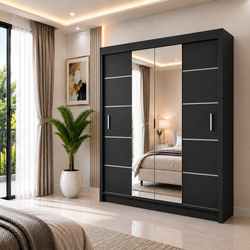 OSLO Sliding Door Wardrobe with Mirror – 2 or 3 Doors – Multiple Sizes & Colours – Shelves, Rails & Drawers