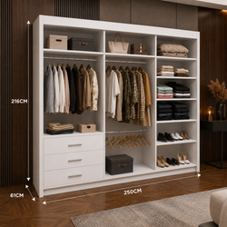 OSLO Sliding Door Wardrobe with Mirror – 2 or 3 Doors – Multiple Sizes & Colours – Shelves, Rails & Drawers
