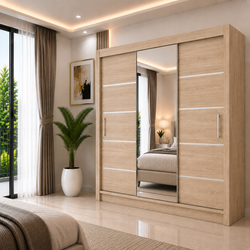 OSLO Sliding Door Wardrobe with Mirror – 2 or 3 Doors – Multiple Sizes & Colours – Shelves, Rails & Drawers