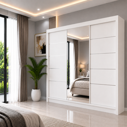 OSLO Sliding Door Wardrobe with Mirror – 2 or 3 Doors – Multiple Sizes & Colours – Shelves, Rails & Drawers