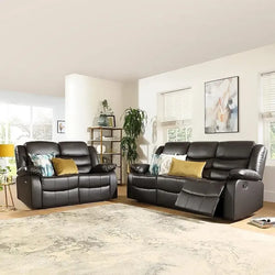 Roma Recliner Sofa Set 3+2+1 – Air Leather Reclining Sofas with Cup Holders, Black or Brown