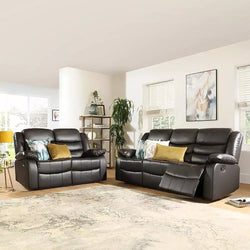 Roma Recliner Sofa Set 3+2+1 – Air Leather Reclining Sofas with Cup Holders, Black or Brown