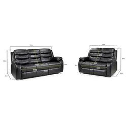 Roma Recliner Sofa Set 3+2+1 – Air Leather Reclining Sofas with Cup Holders, Black or Brown