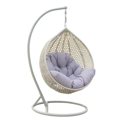 White Wicker Egg Swing Chair – Medium & Large Sizes with Cushions | Indoor & Outdoor Hanging Chair