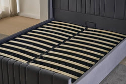 REXwood Furniture  Wingback Ottoman Storage Bed Frame – Double & King Size | Plush Velvet Upholstered Bed with Gas Lift Storage & Tall Vertical Tufted Headboard