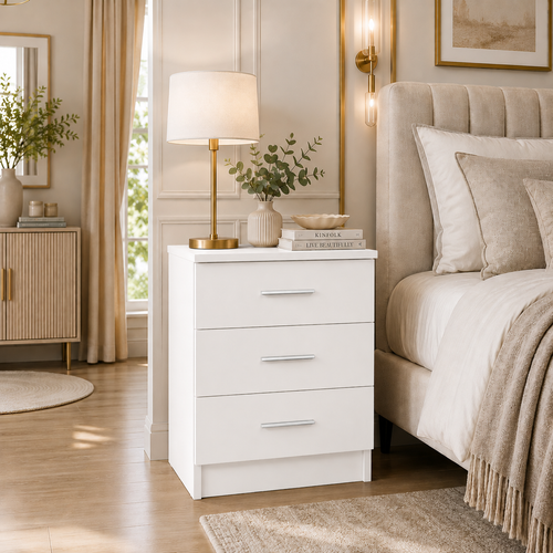 3 Drawer Bedside Table – Compact Nightstand with Storage, Modern Bedroom Furniture, Multiple Finishes